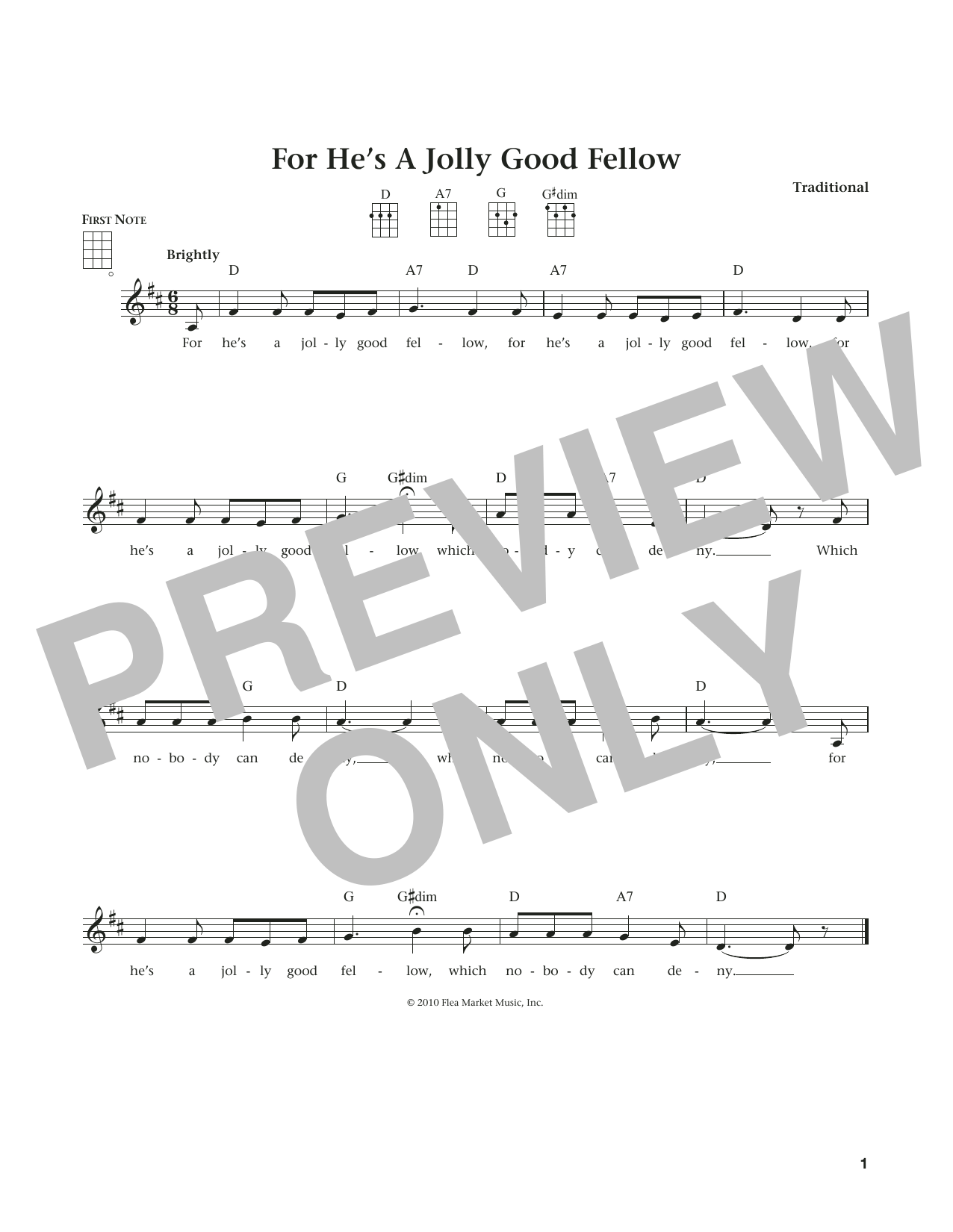 Learn to play Traditional For He's A Jolly Good Fellow (from The Daily Ukulele) (arr. Liz and Jim Beloff) sheet music for Ukulele in minutes. Price: 5.9900$ Traditional For He's A Jolly Good Fellow (from The Daily Ukulele) (arr. Liz and Jim Beloff) sheet music notes and chords arranged for Ukulele