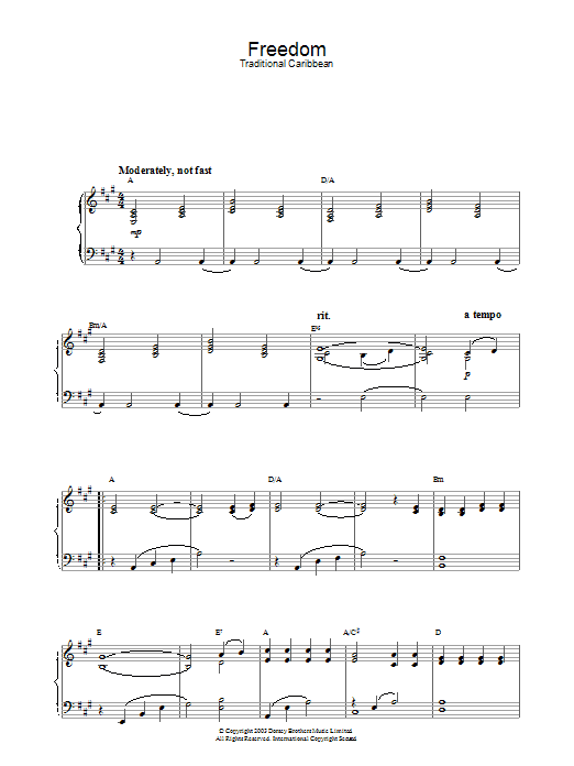 Traditional Freedom sheet music notes and chords arranged for Piano Solo