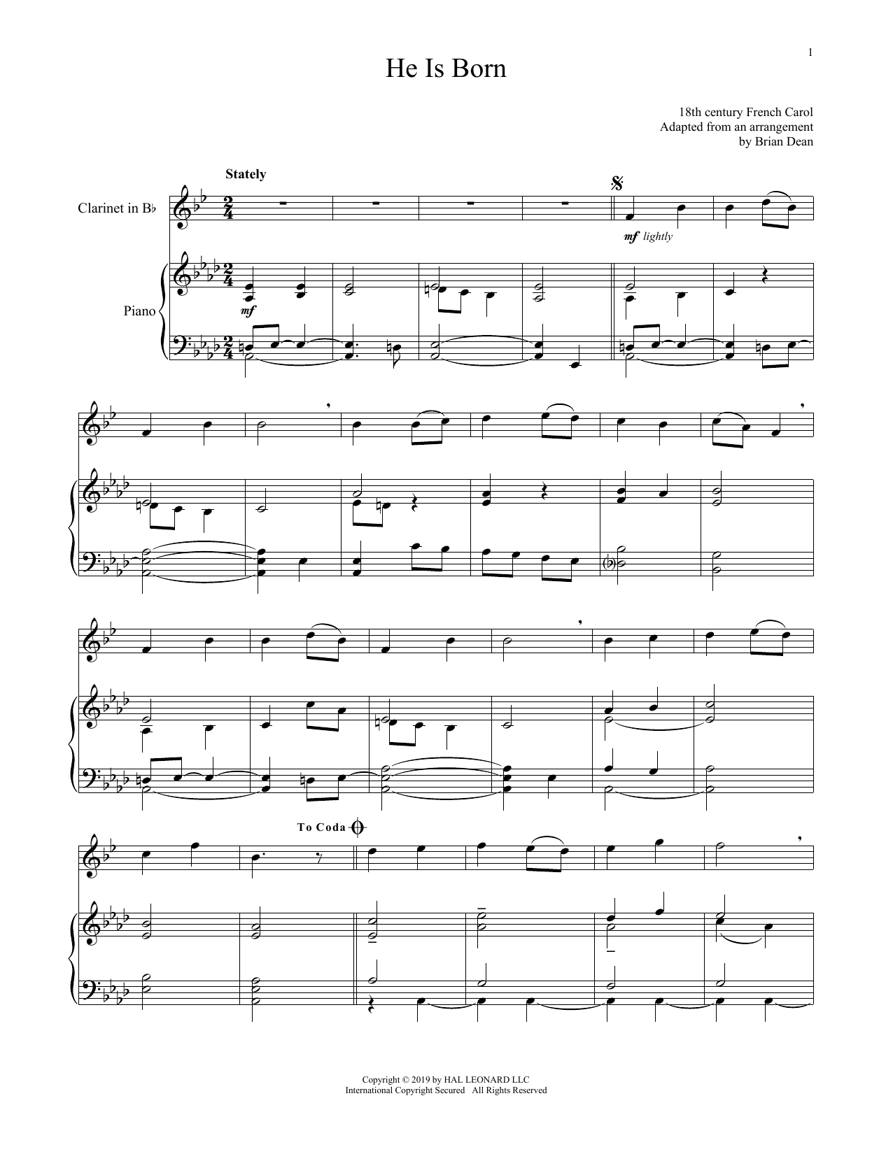 Traditional French Carol He Is Born sheet music notes and chords arranged for Clarinet and Piano