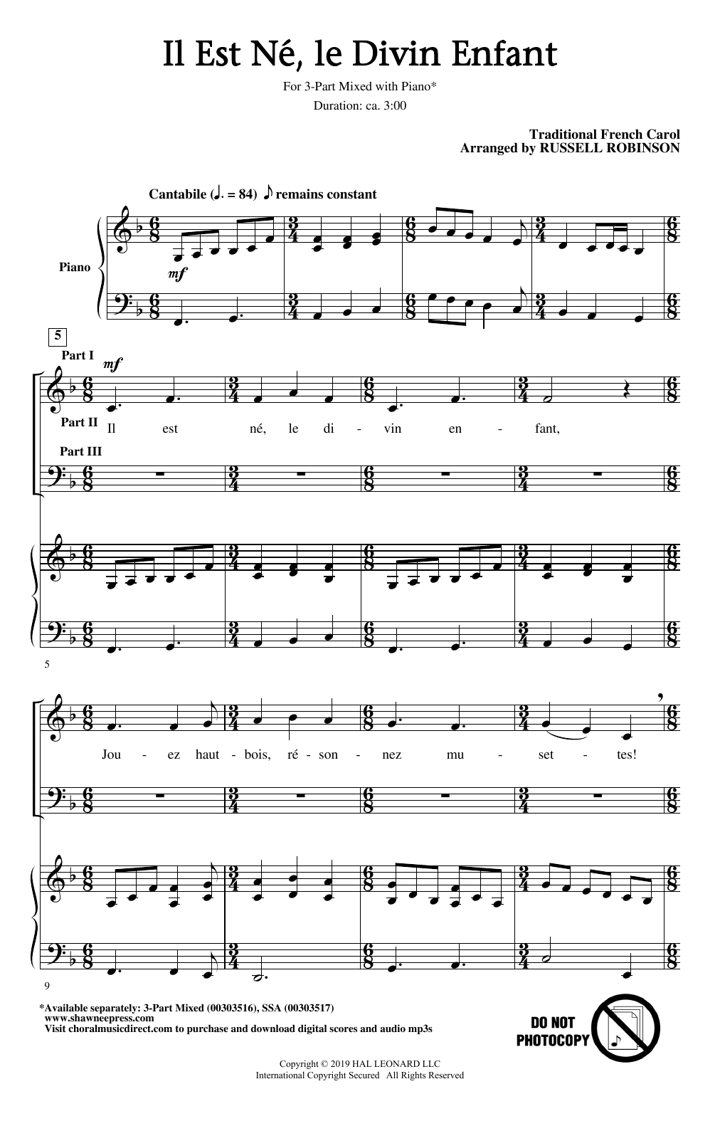 Traditional French Carol Il Est Ne, Le Divin Enfant (arr. Russell Robinson) sheet music notes and chords. Download Printable PDF.