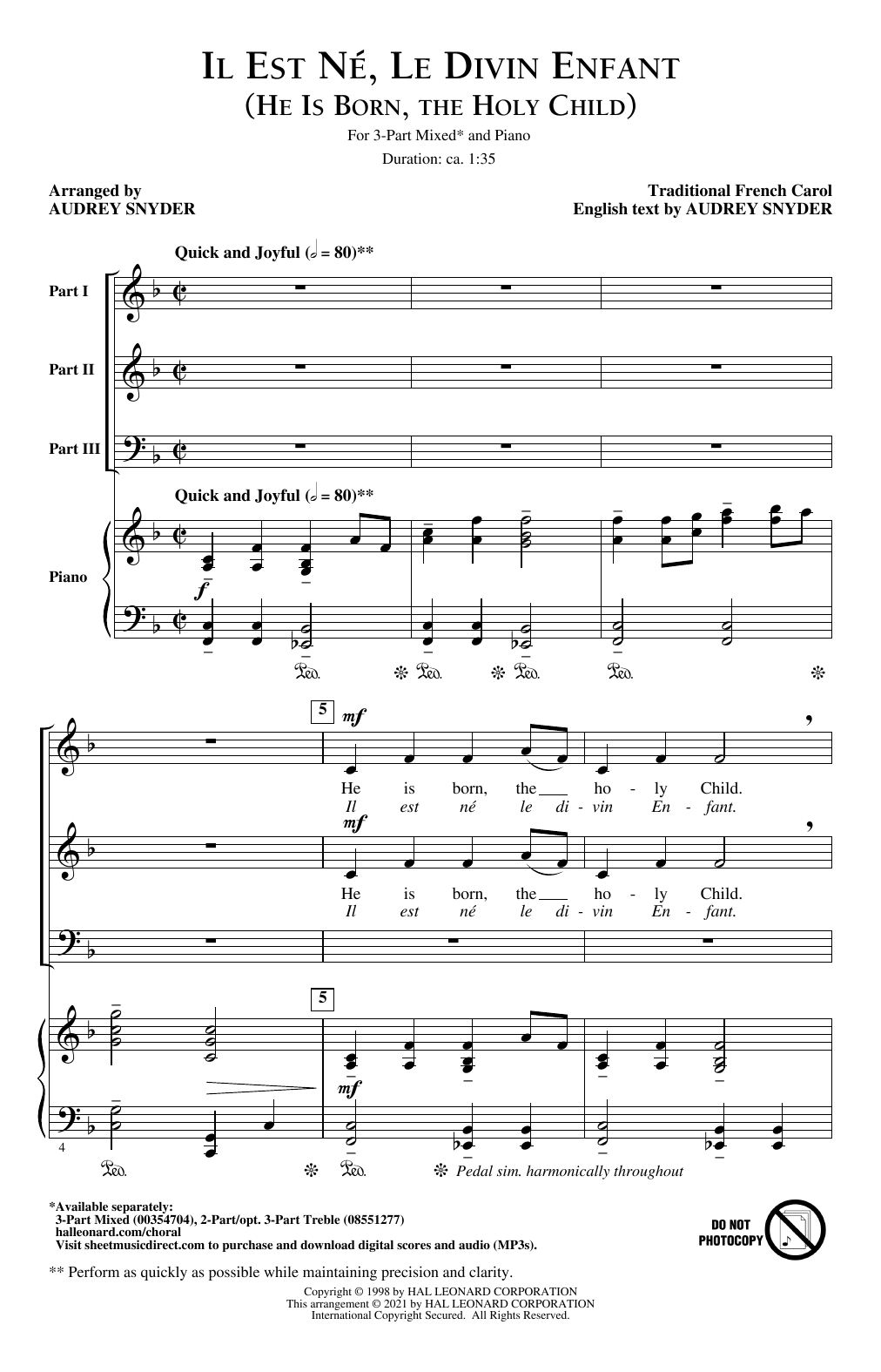 Traditional French Carol Il Est Né, Le Divin Enfant (He Is Born, The Holy Child) (arr. Audrey Snyder) sheet music notes and chords. Download Printable PDF.