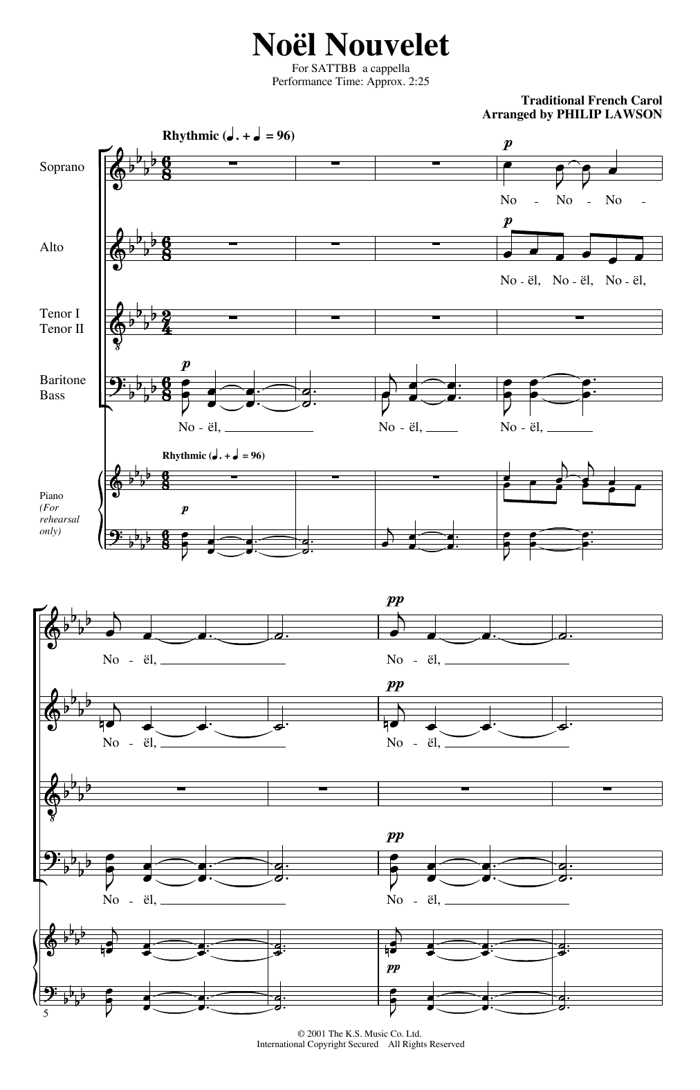 Traditional French Carol Noël Nouvelet (arr. Philip Lawson) sheet music notes and chords. Download Printable PDF.