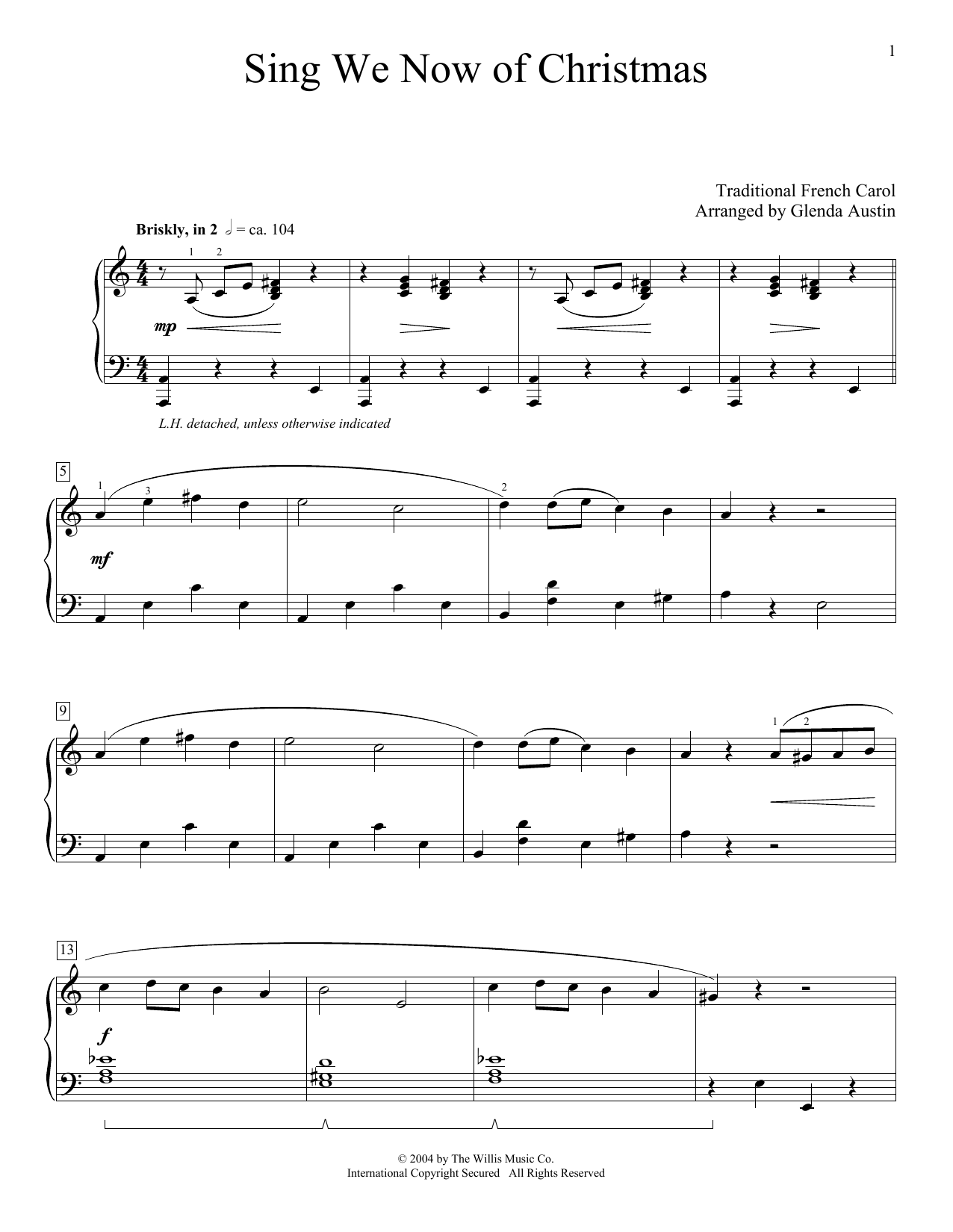 Learn to play Traditional French Carol Sing We Now Of Christmas (arr. Glenda Austin) sheet music for Piano Solo in minutes. Price: 7.8900$ Traditional French Carol Sing We Now Of Christmas (arr. Glenda Austin) sheet music notes and chords arranged for Piano Solo