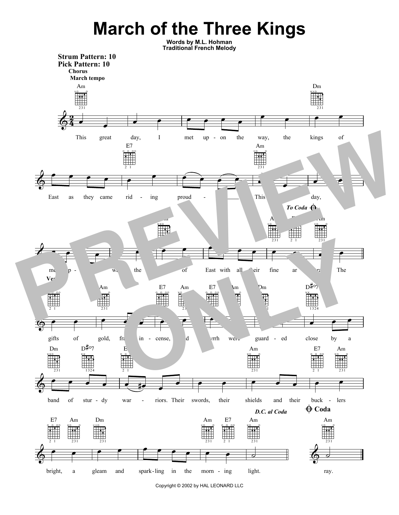 Traditional French Melody March Of The Three Kings sheet music notes and chords. Download Printable PDF.