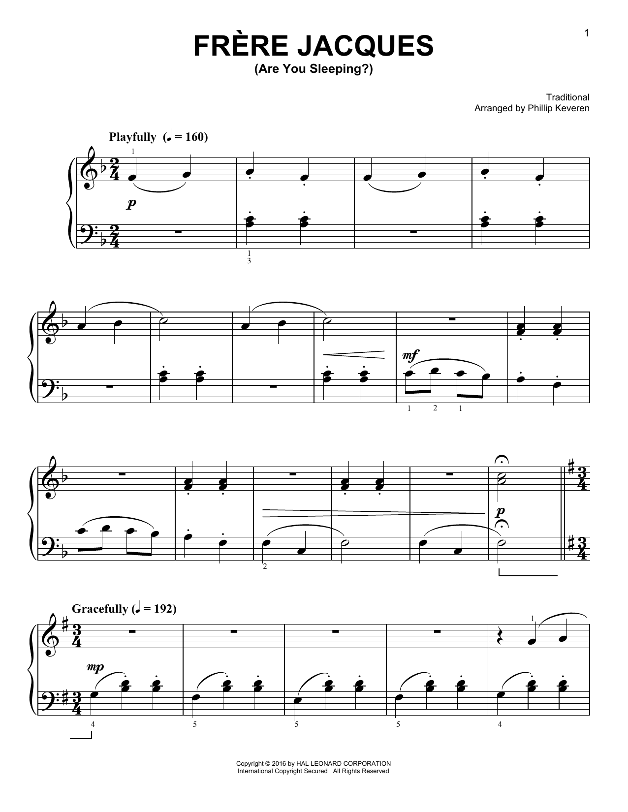 Traditional Frere Jacques sheet music notes and chords. Download Printable PDF.