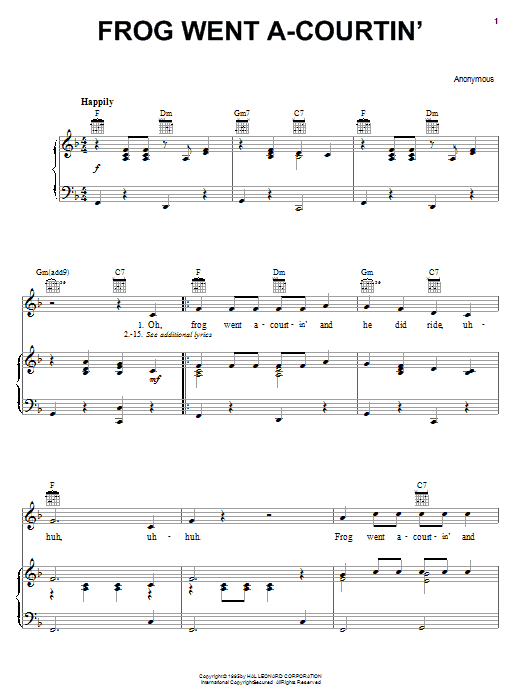 Traditional Frog Went A-Courtin' sheet music notes and chords. Download Printable PDF.