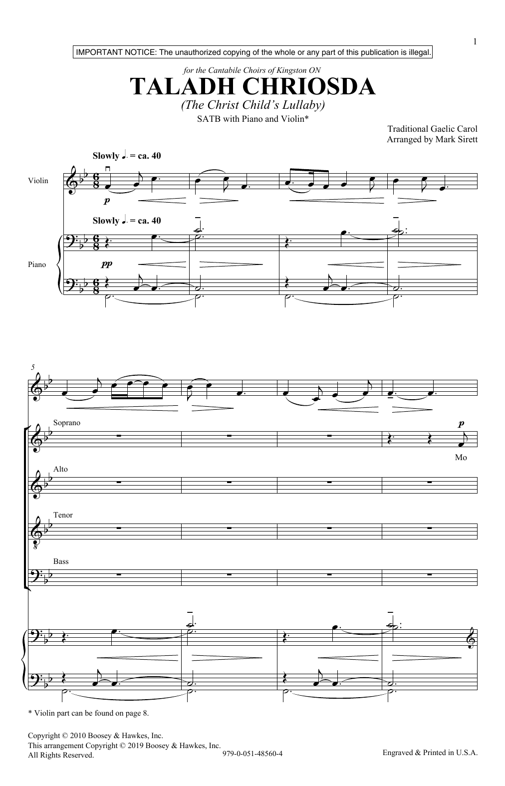 Traditional Gaelic Carol Taladh Chriosda (arr. Mark Sirett) sheet music notes and chords. Download Printable PDF.