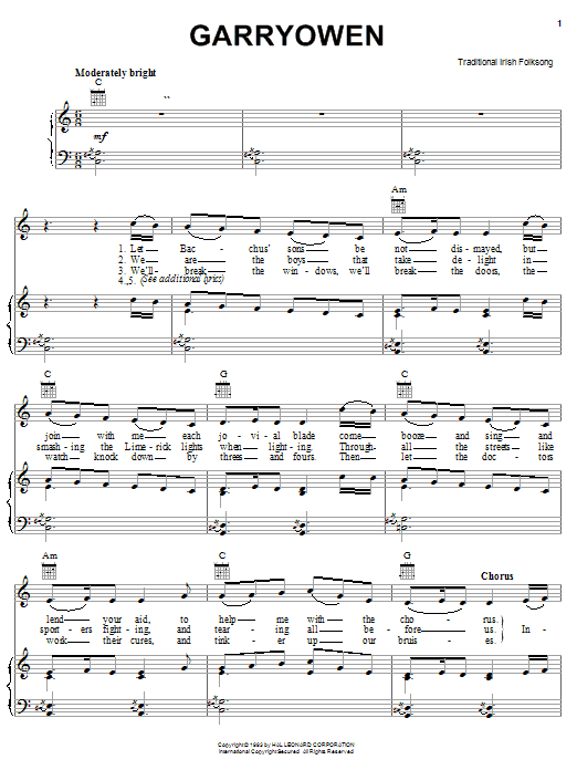 Learn to play Traditional Gary Owen sheet music for Piano, Vocal & Guitar Chords (Right-Hand Melody) in minutes. Price: 7.8900$ Traditional Gary Owen sheet music notes and chords arranged for Piano, Vocal & Guitar Chords (Right-Hand Melody)