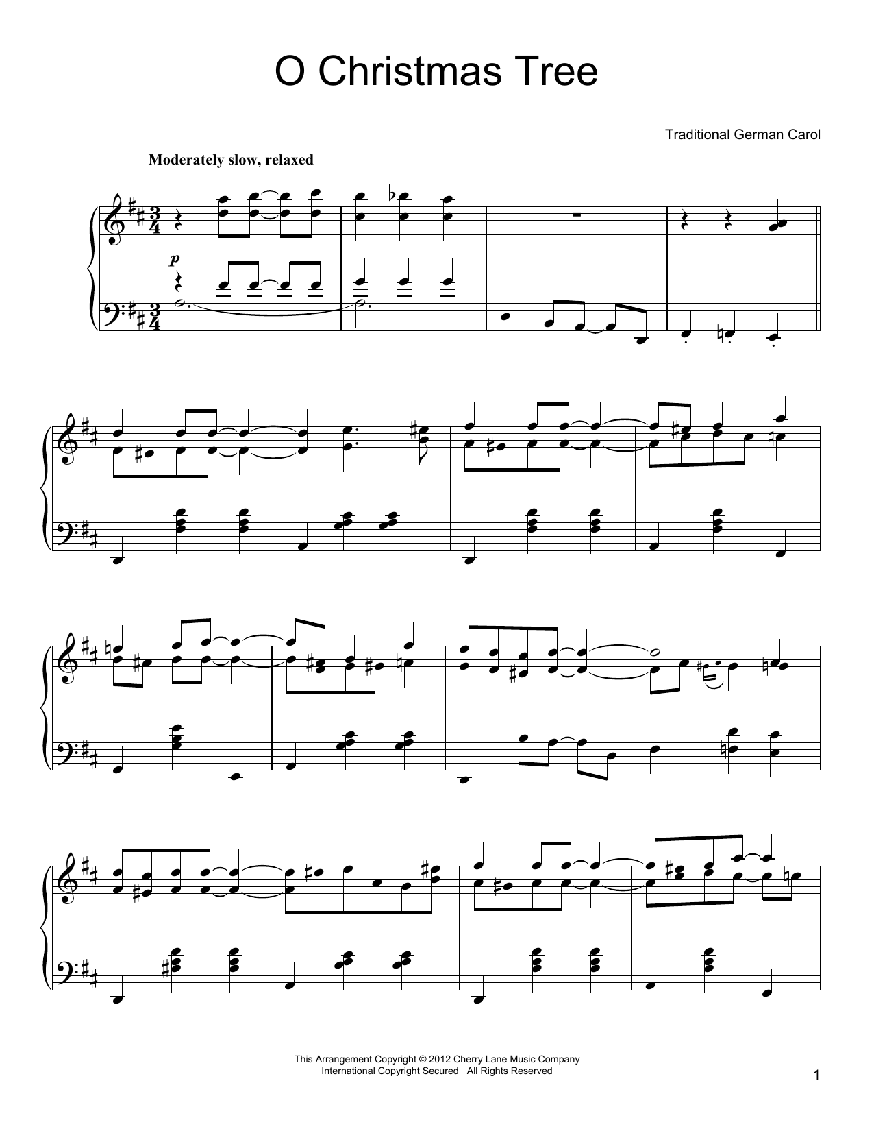 Traditional German Carol O Christmas Tree sheet music notes and chords arranged for Piano Solo