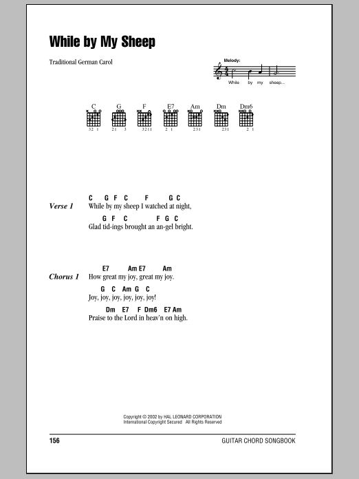 Traditional German Carol While By My Sheep sheet music notes and chords. Download Printable PDF.