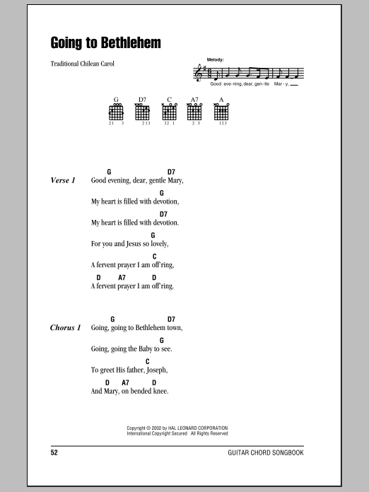 Traditional Going To Bethlehem sheet music notes and chords. Download Printable PDF.