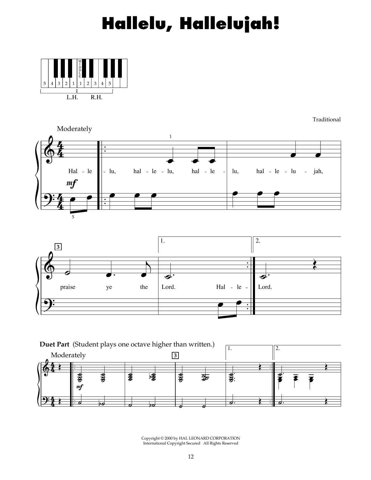 Traditional Hallelu, Hallelujah! sheet music notes and chords. Download Printable PDF.