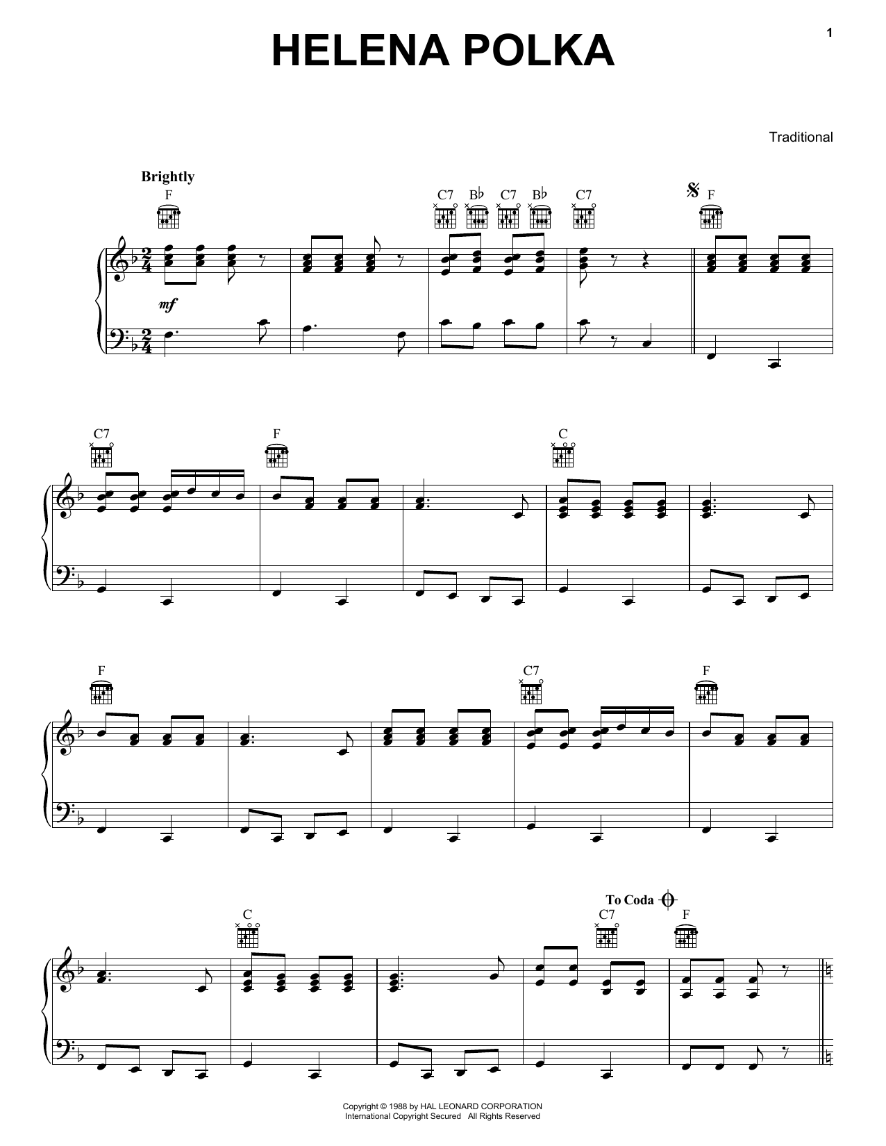 Learn to play Traditional Helena Polka sheet music for Piano Solo in minutes. Price: 7.8900$ Traditional Helena Polka sheet music notes and chords arranged for Piano Solo