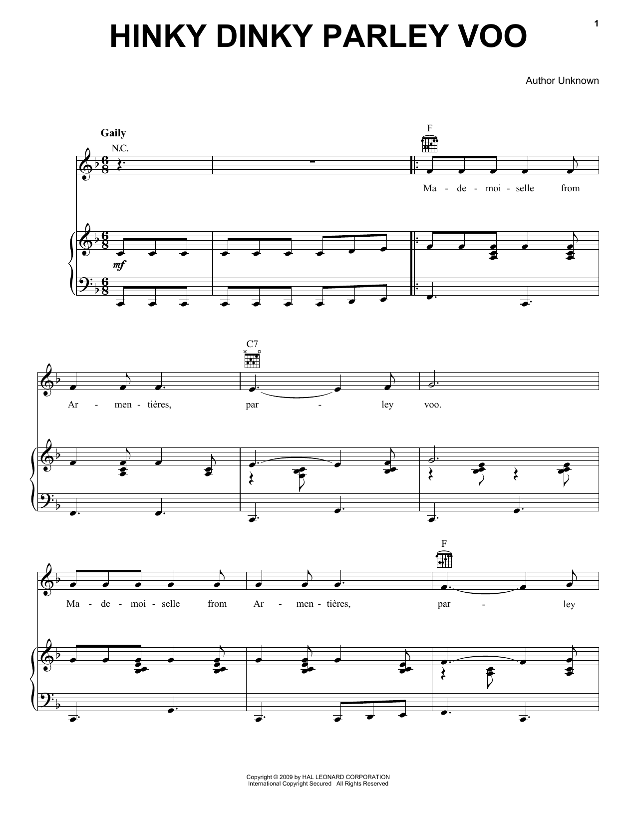 Learn to play Traditional Hinky Dinky Parley Voo sheet music for Piano, Vocal & Guitar Chords (Right-Hand Melody) in minutes. Price: 7.8900$ Traditional Hinky Dinky Parley Voo sheet music notes and chords arranged for Piano, Vocal & Guitar Chords (Right-Hand Melody)