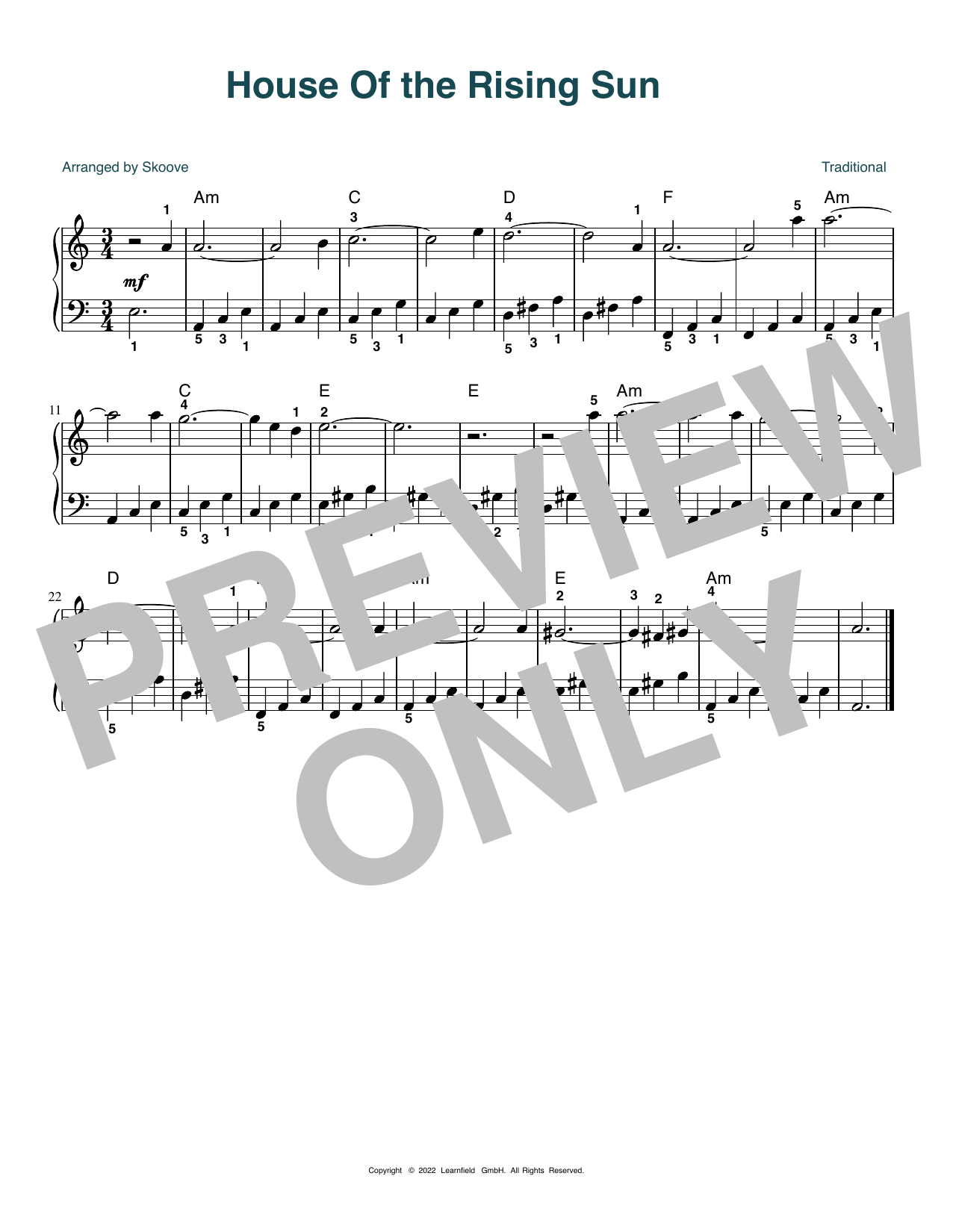 Learn to play Traditional House of the Rising Sun (arr. Skoove) sheet music for Easy Piano in minutes. Price: 6.9900$ Traditional House of the Rising Sun (arr. Skoove) sheet music notes and chords arranged for Easy Piano
