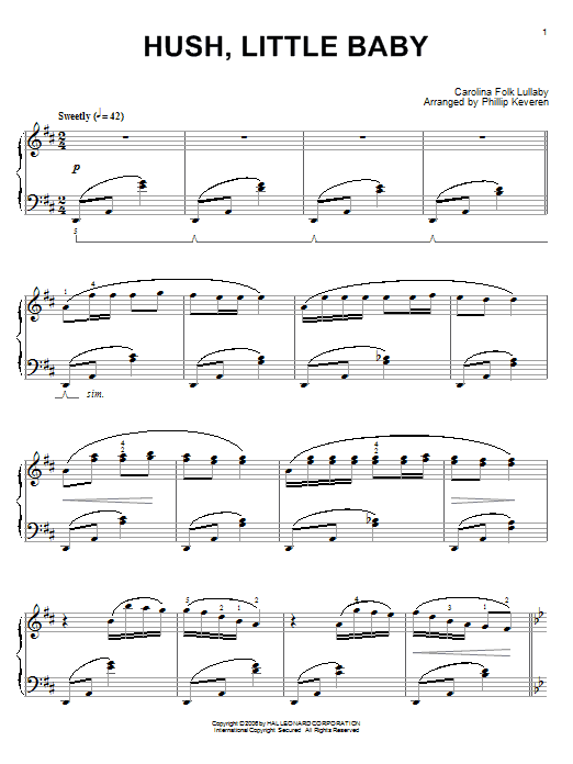 Learn to play Traditional Hush Little Baby sheet music for Piano Solo in minutes. Price: 7.8900$ Traditional Hush Little Baby sheet music notes and chords arranged for Piano Solo