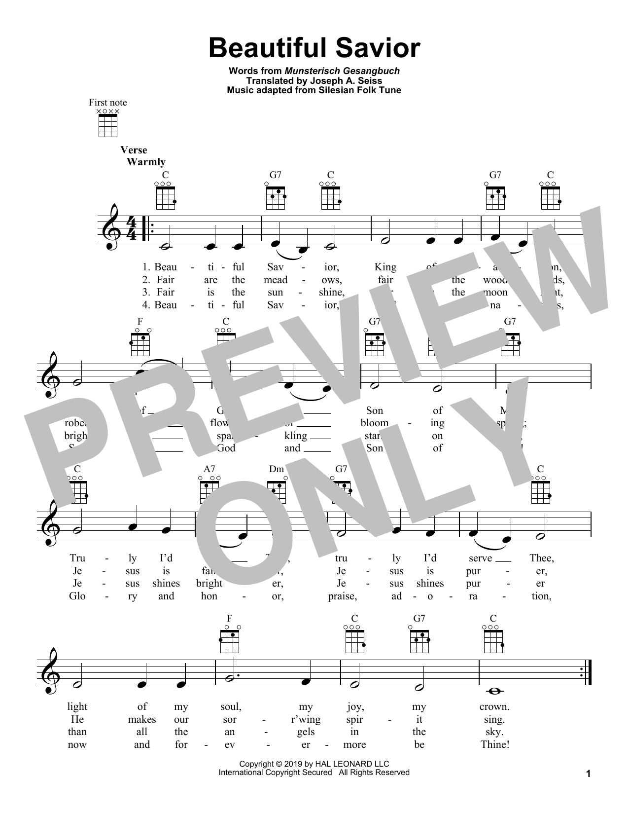 Traditional Hymn Beautiful Savior sheet music notes and chords. Download Printable PDF.