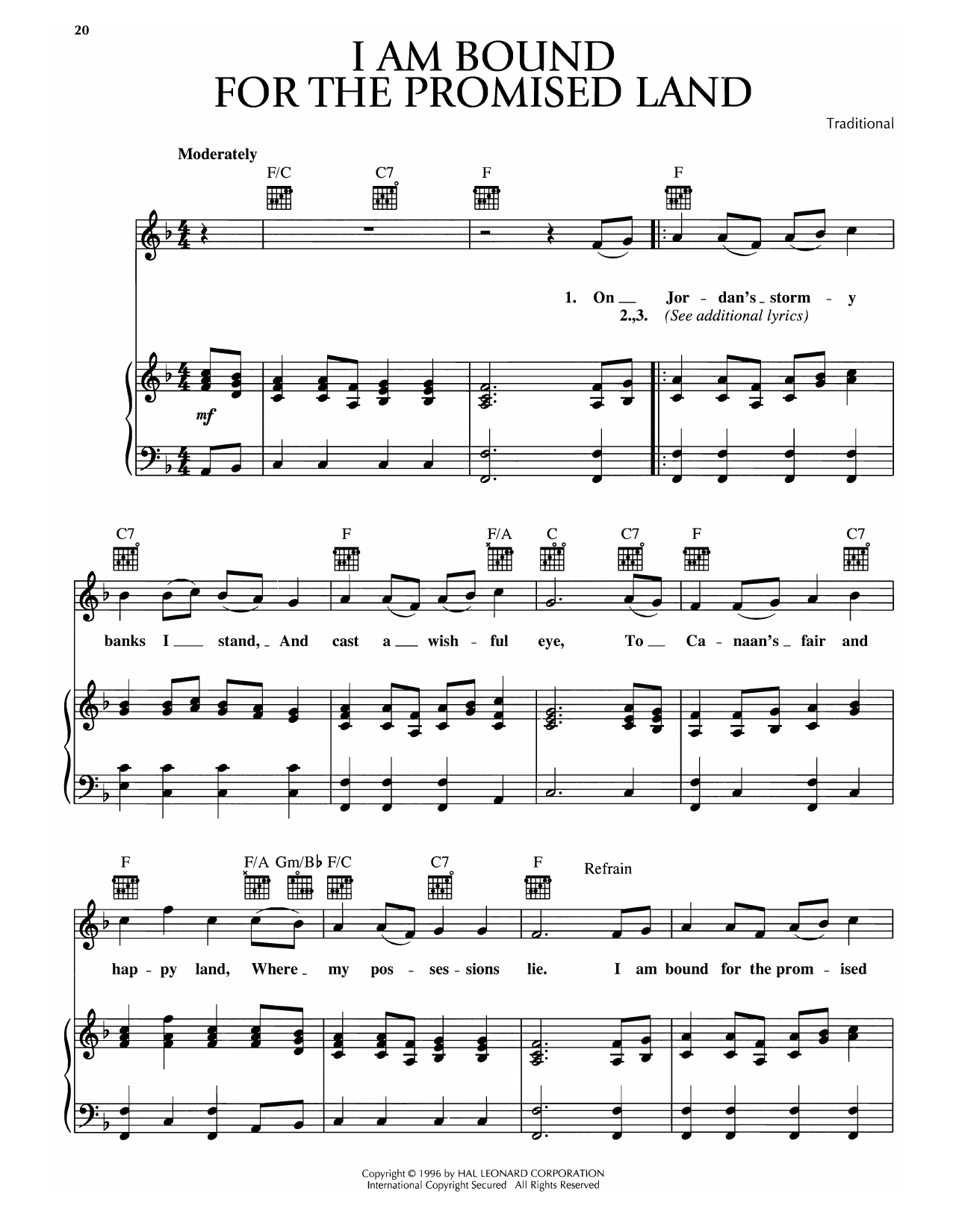 Traditional I Am Bound For The Promised Land sheet music notes and chords. Download Printable PDF.