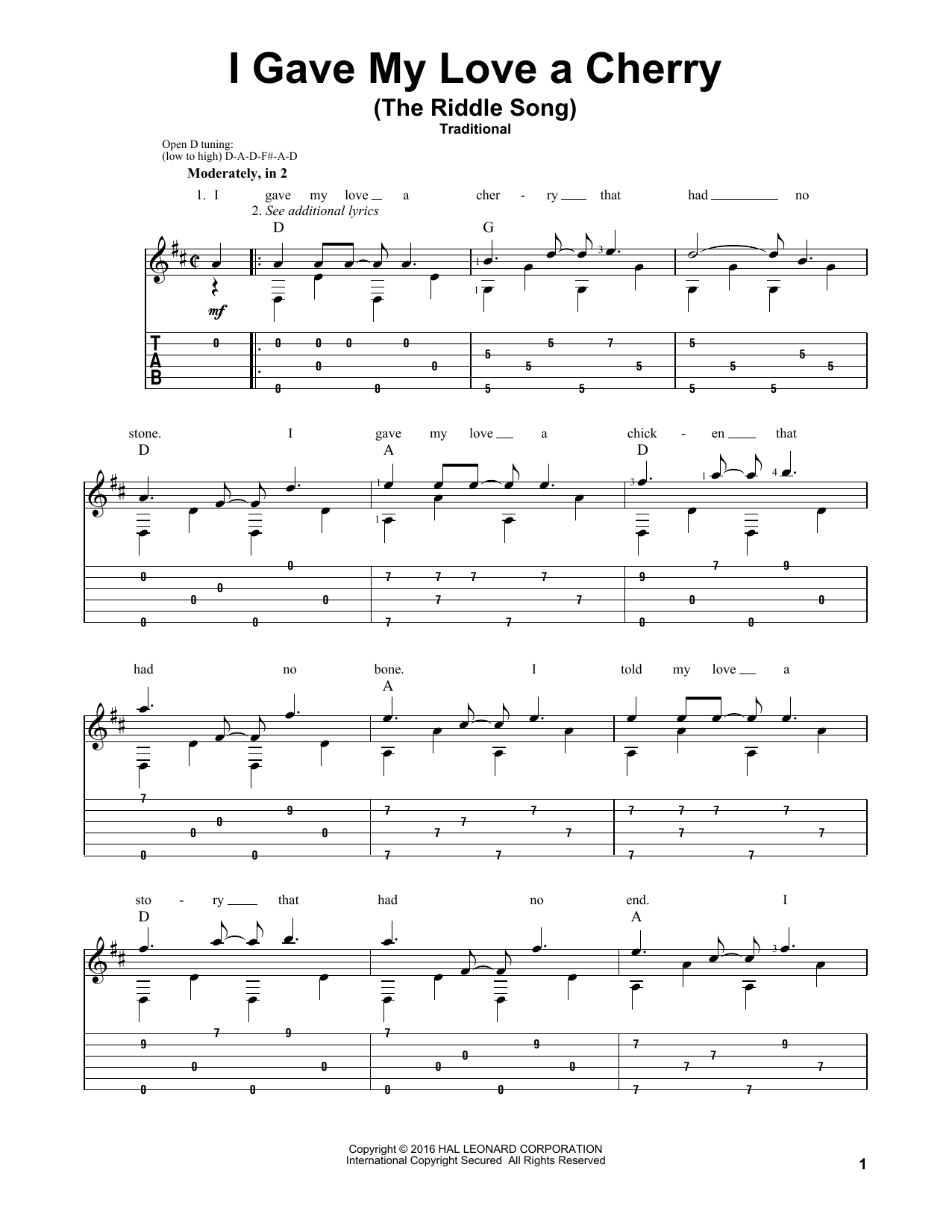 Traditional I Gave My Love A Cherry (The Riddle Song) sheet music notes and chords. Download Printable PDF.