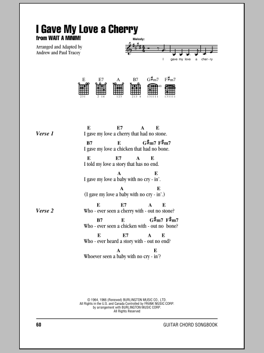 Traditional I Gave My Love A Cherry (The Riddle Song) sheet music notes and chords. Download Printable PDF.