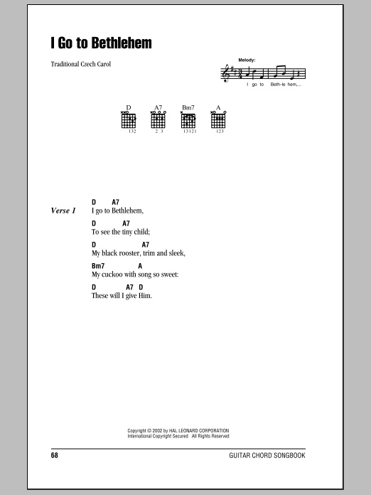 Traditional I Go To Bethlehem sheet music notes and chords. Download Printable PDF.