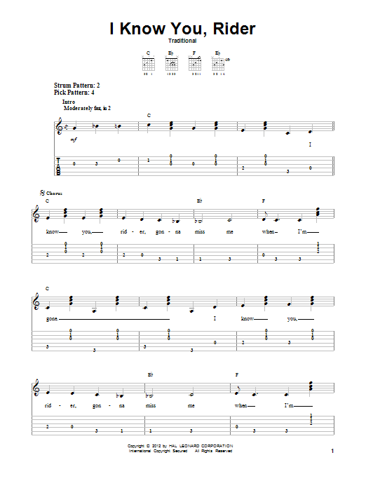 Traditional I Know You, Rider sheet music notes and chords. Download Printable PDF.