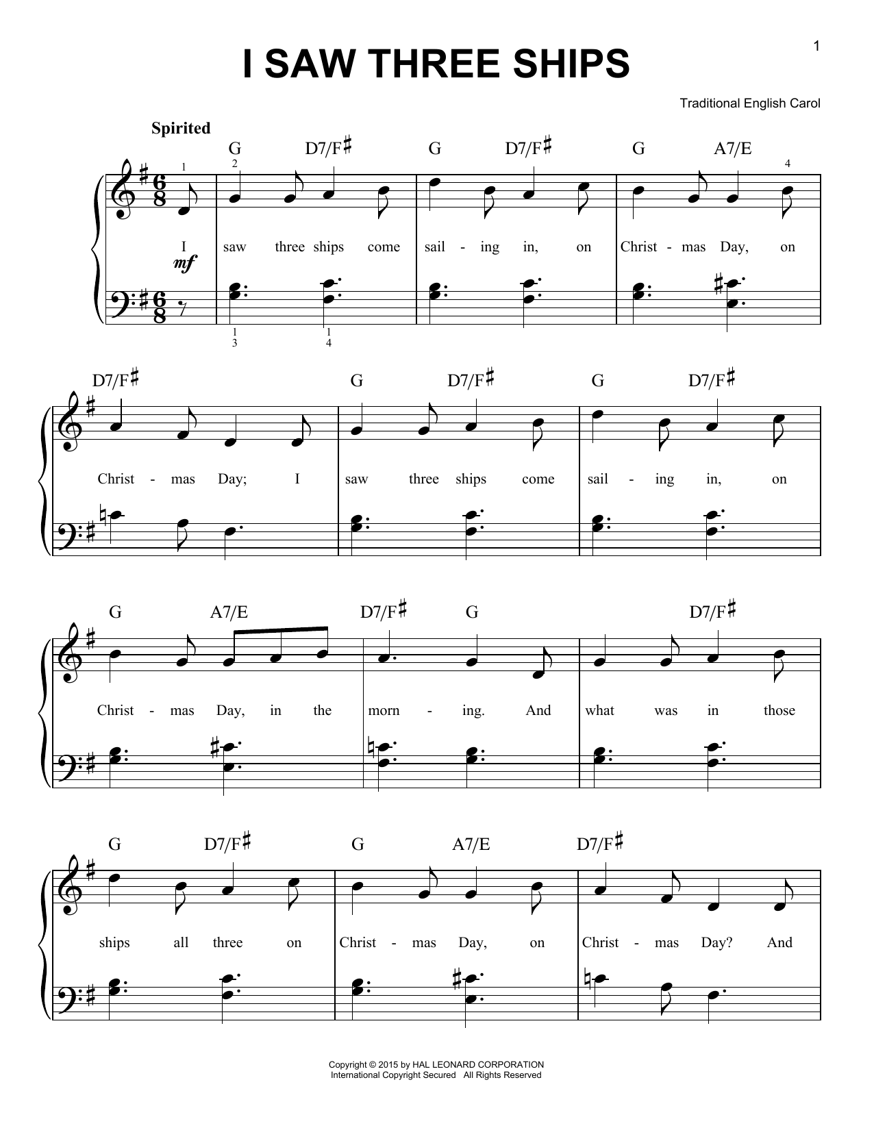 Christmas Carol I Saw Three Ships sheet music notes and chords arranged for Lead Sheet / Fake Book