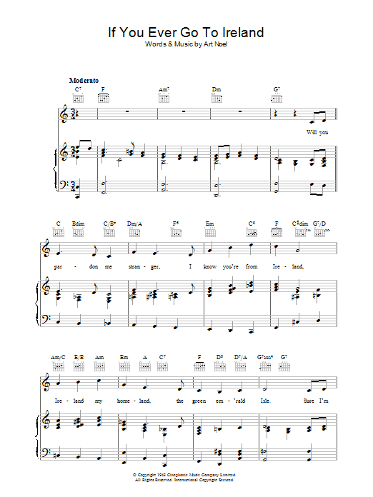 Learn to play Traditional If You Ever Go To Ireland sheet music for Piano, Vocal & Guitar Chords in minutes. Price: 7.8900$ Traditional If You Ever Go To Ireland sheet music notes and chords arranged for Piano, Vocal & Guitar Chords