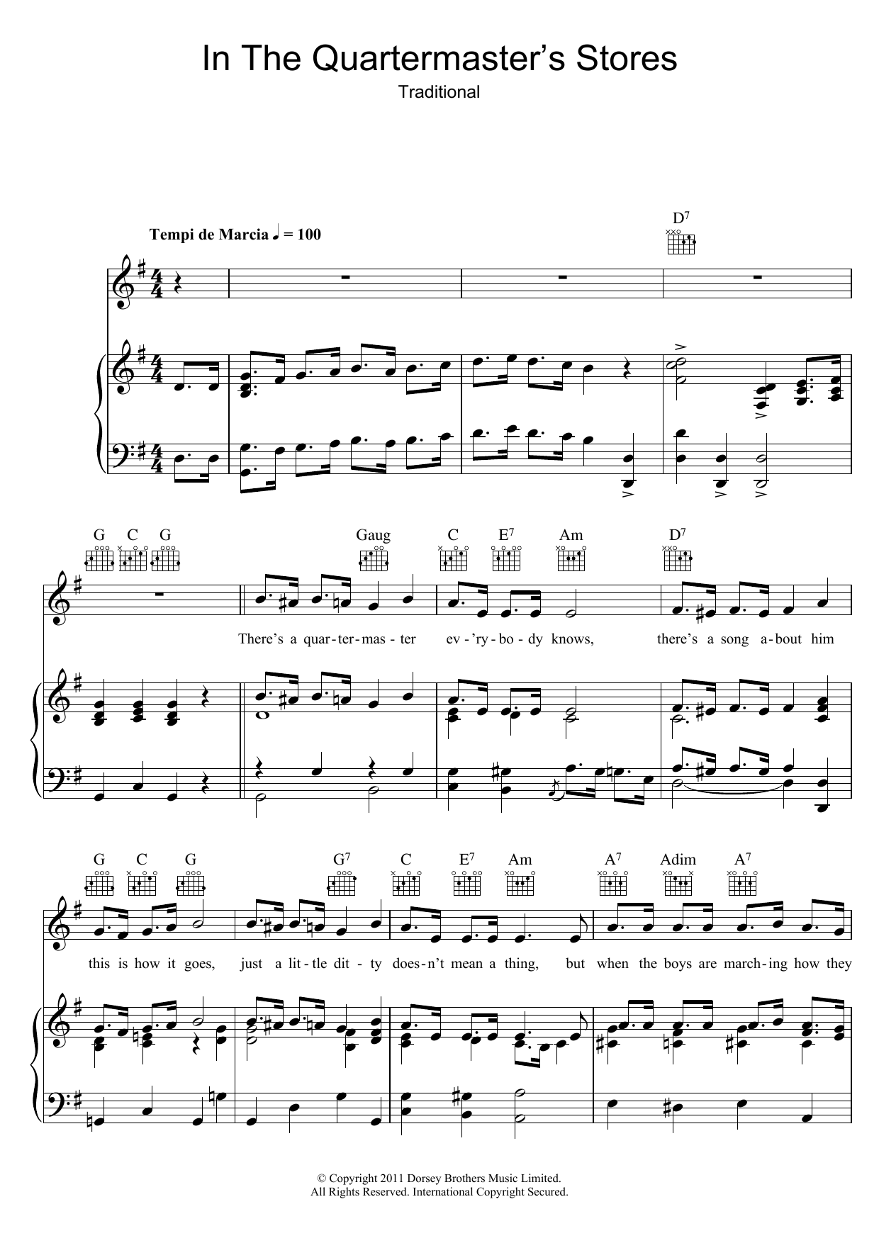 Traditional In The Quartermaster's Store sheet music notes and chords. Download Printable PDF.