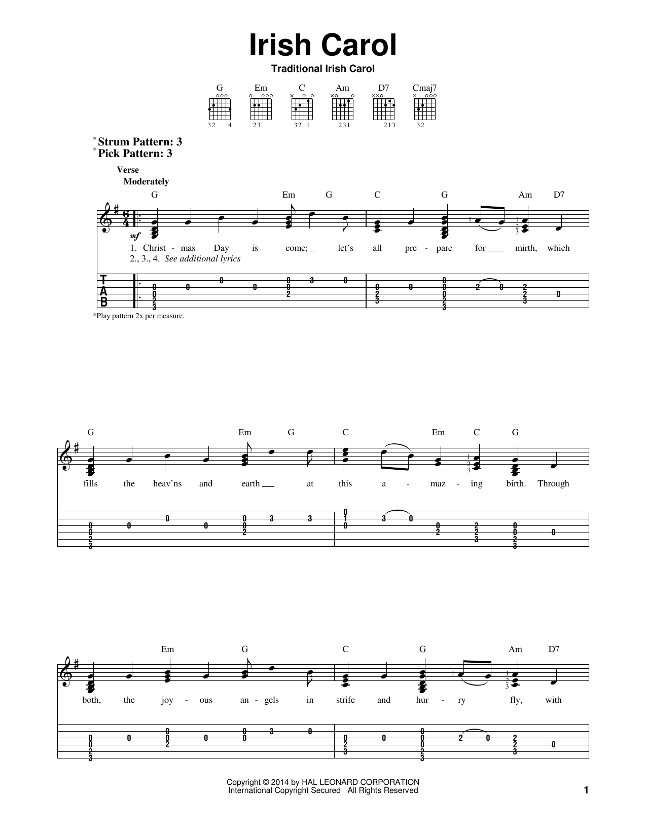 Traditional Irish Carol Irish Carol sheet music notes and chords. Download Printable PDF.