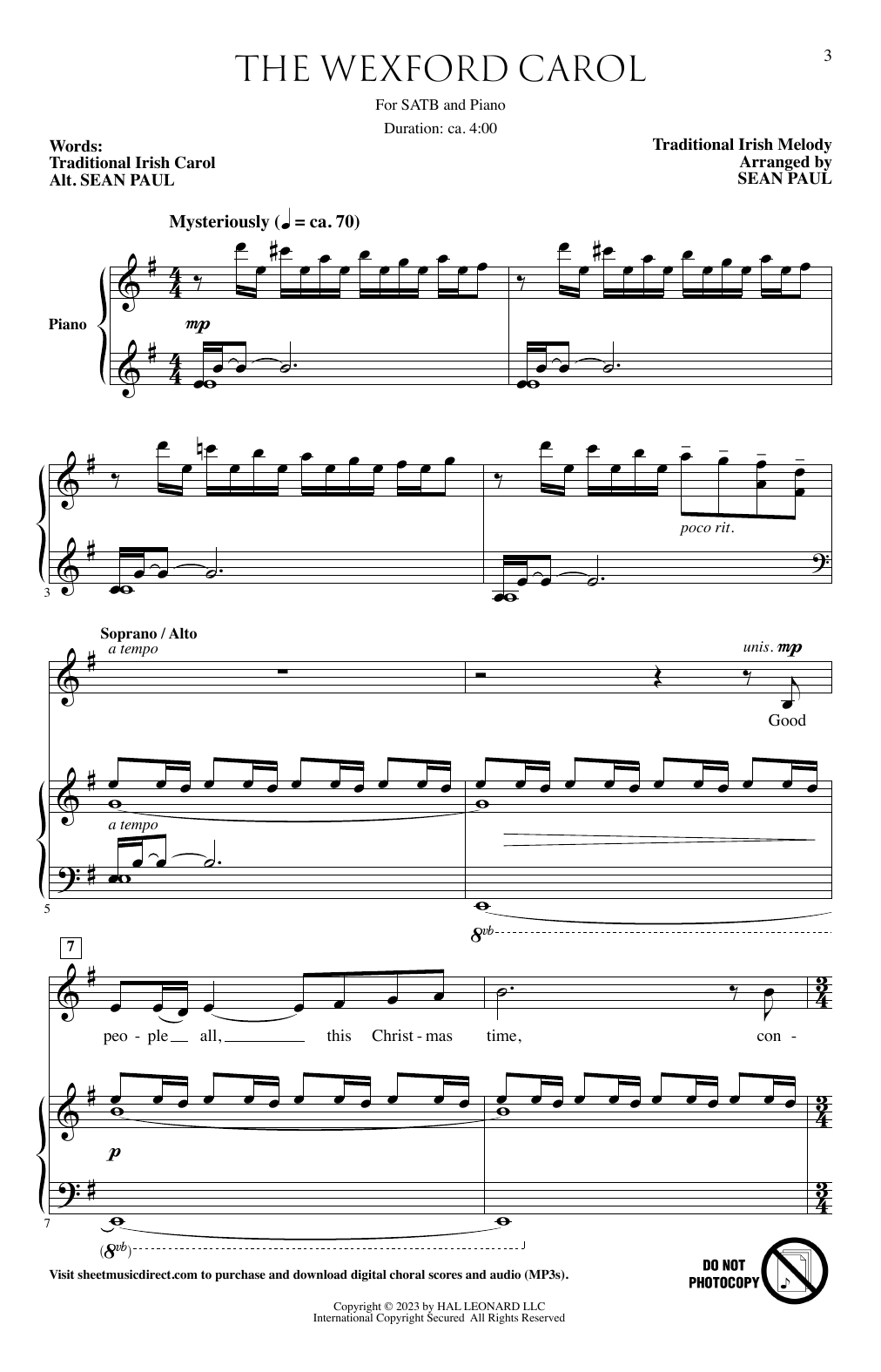 Traditional Irish Carol The Wexford Carol (arr. Sean Paul) sheet music notes and chords. Download Printable PDF.