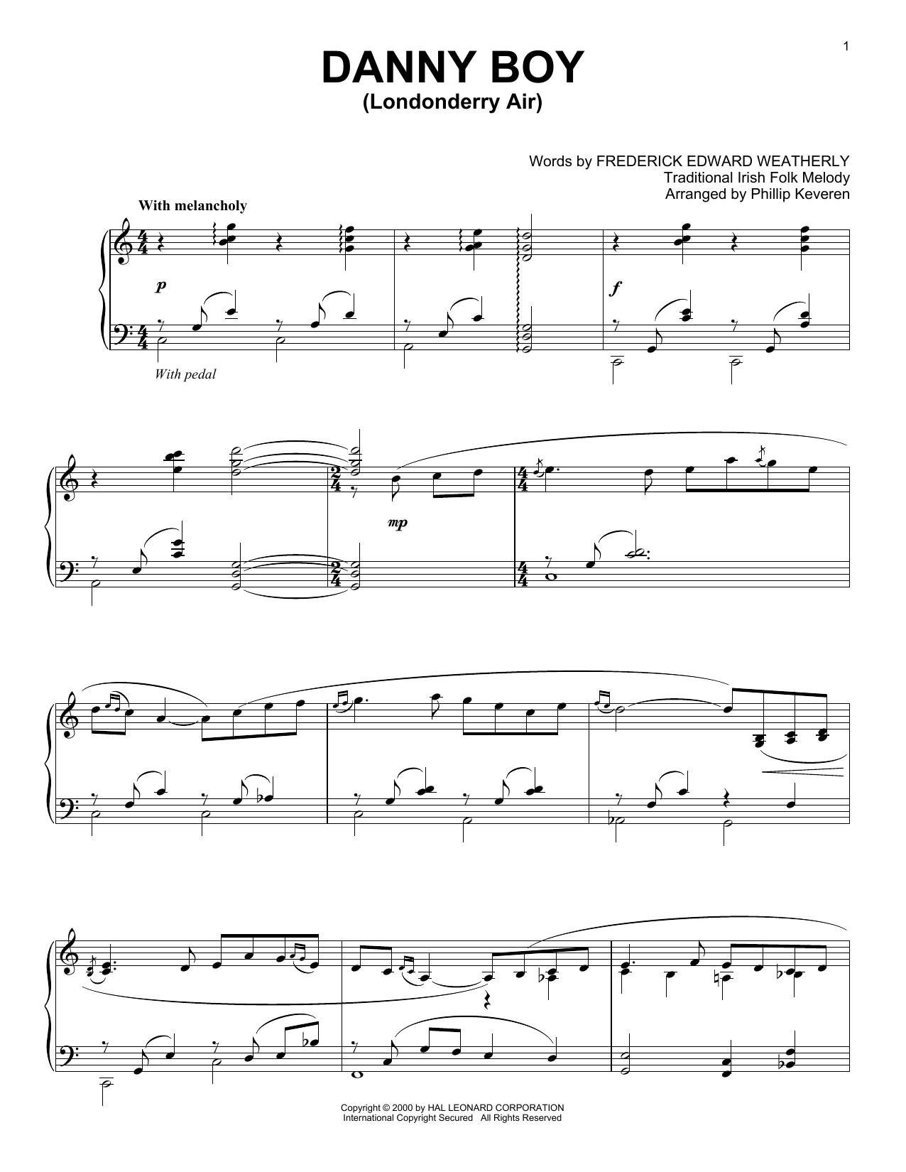 Phillip Keveren Danny Boy sheet music notes and chords. Download Printable PDF.