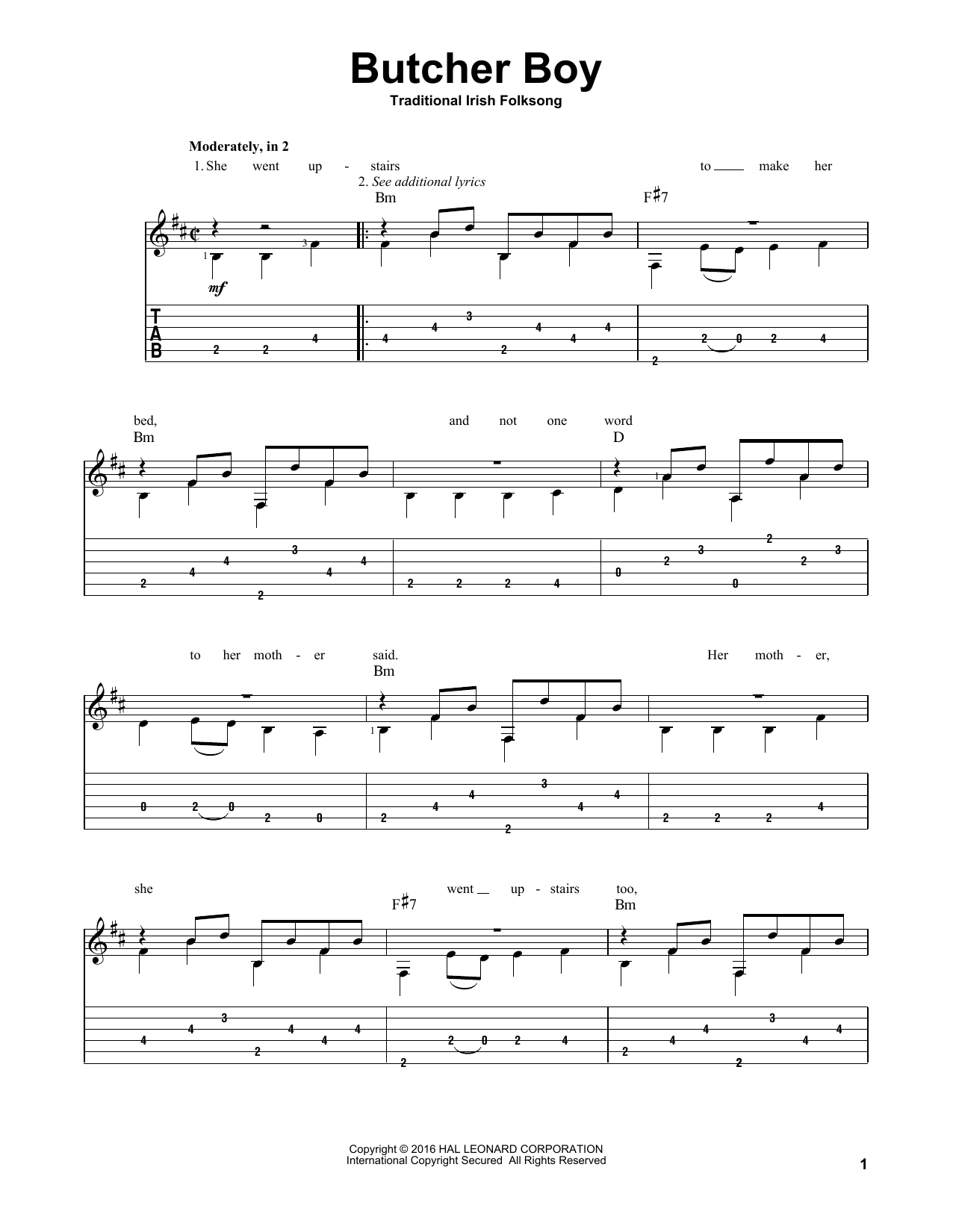 Traditional Irish Folk Song Butcher Boy sheet music notes and chords. Download Printable PDF.