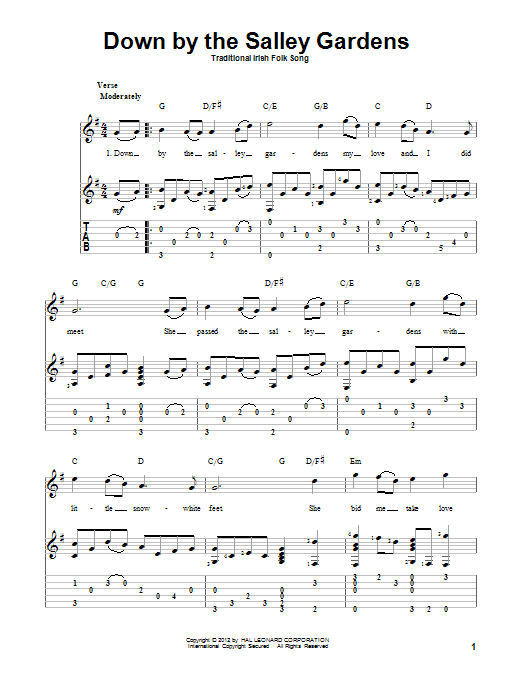 Irish Folksong Down By The Sally Gardens sheet music notes and chords. Download Printable PDF.