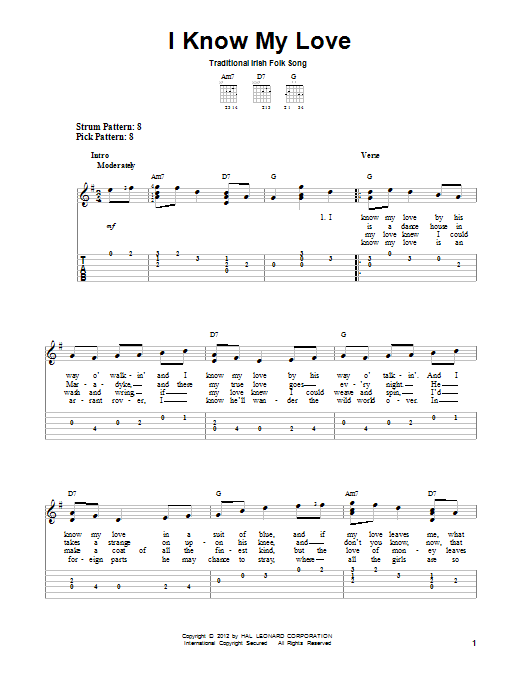 Traditional Irish Folk Song I Know My Love sheet music notes and chords. Download Printable PDF.