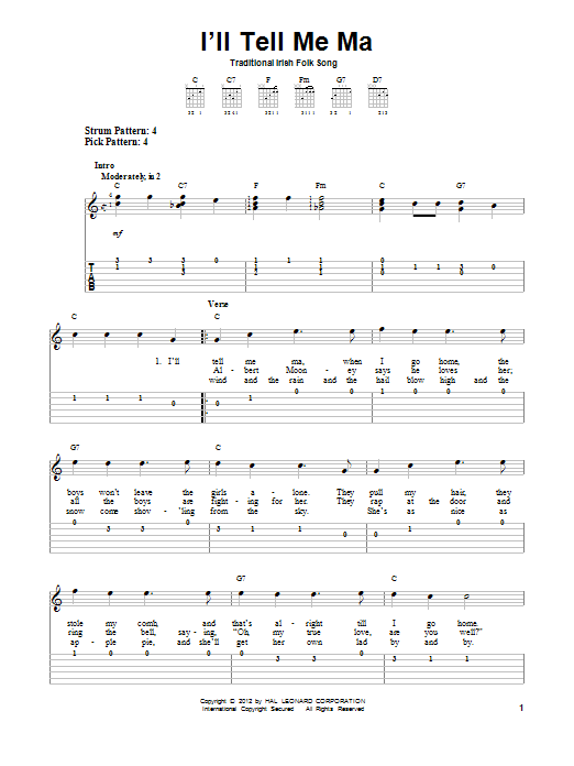 Traditional Irish Folk Song I'll Tell Me Ma sheet music notes and chords. Download Printable PDF.