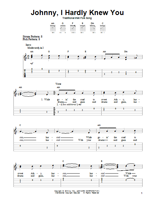 Traditional Irish Folk Song Johnny, I Hardly Knew You sheet music notes and chords. Download Printable PDF.