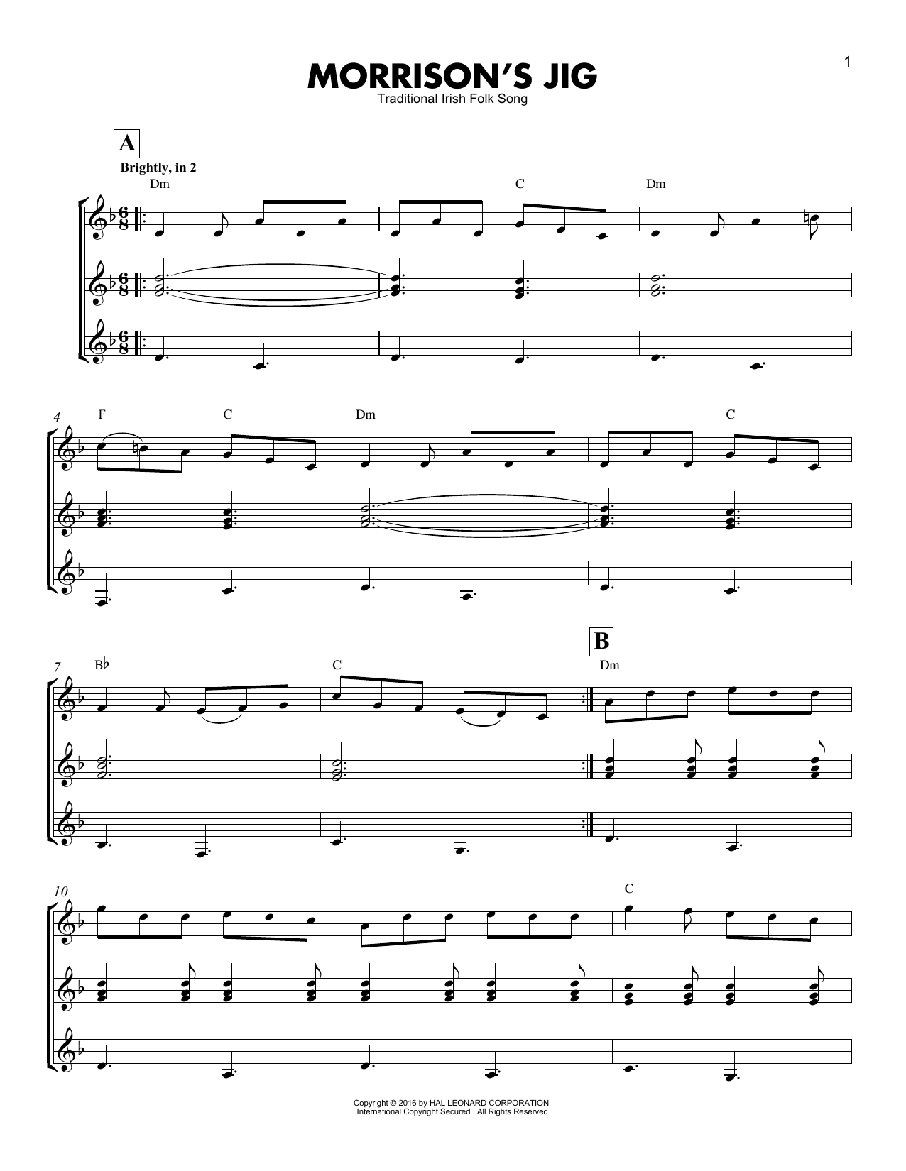 Traditional Irish Folk Song Morrison's Jig sheet music notes and chords. Download Printable PDF.