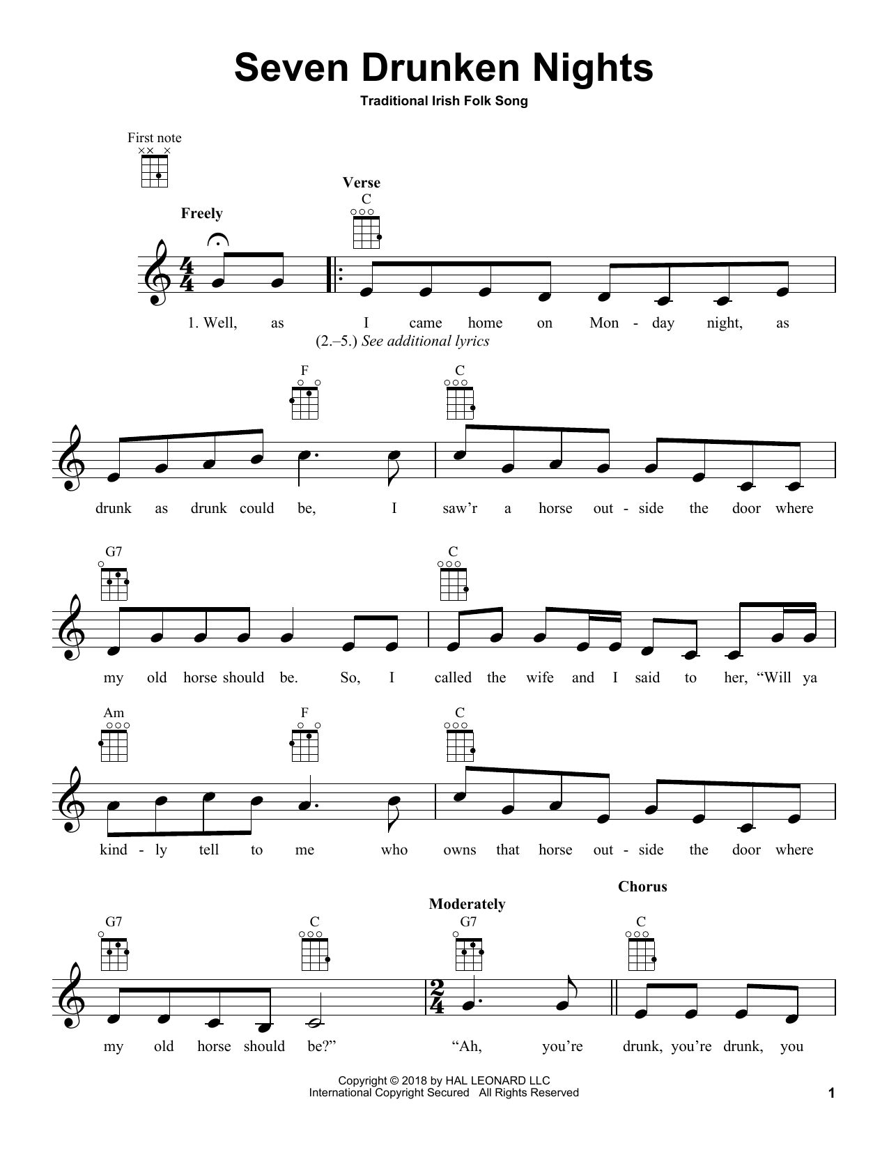 Traditional Irish Folk Song Seven Drunken Nights sheet music notes and chords. Download Printable PDF.