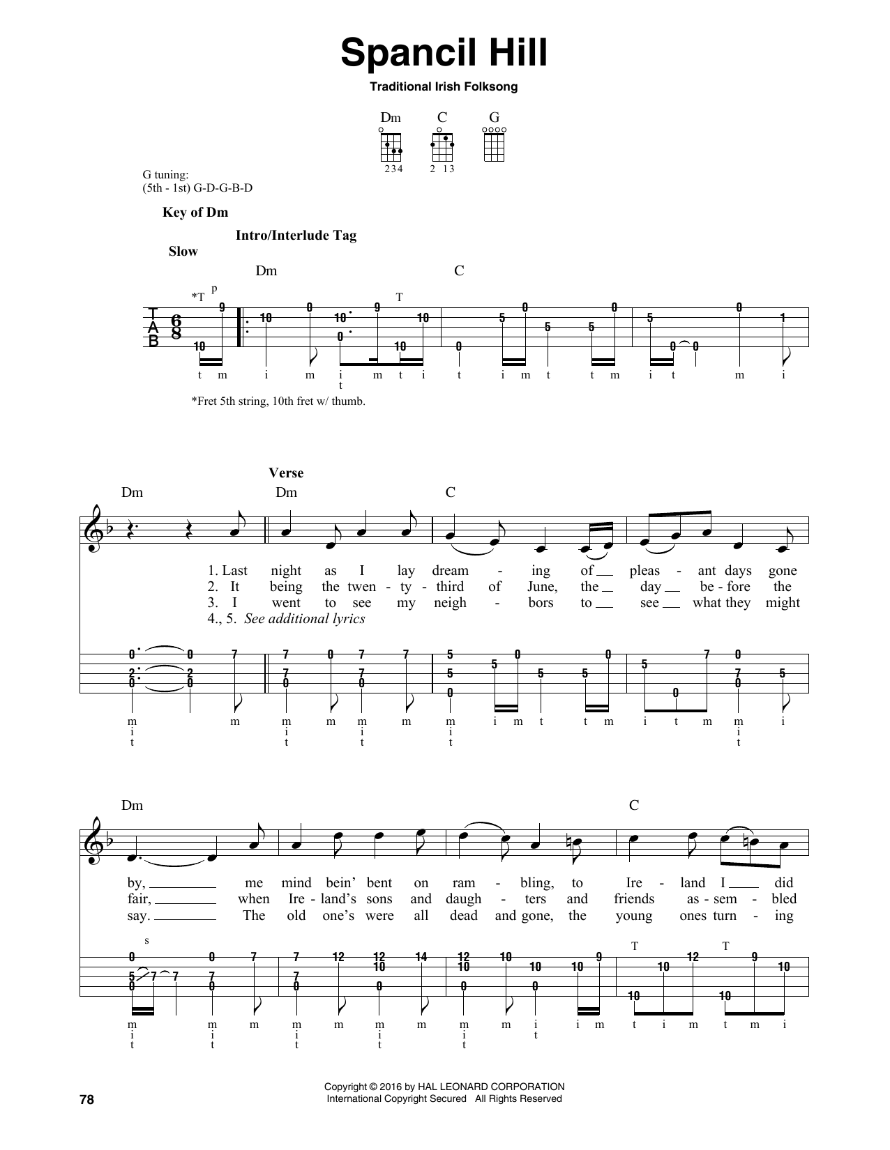 Traditional Irish Folk Song Spancil Hill sheet music notes and chords. Download Printable PDF.