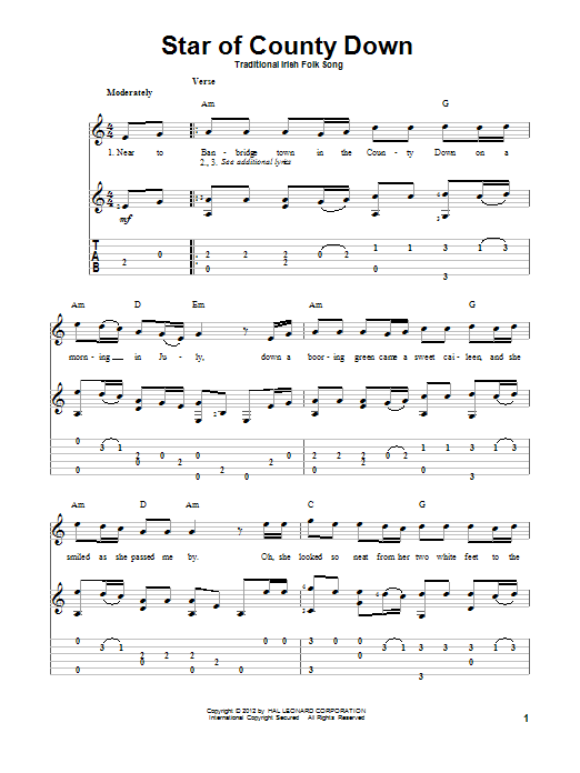 Irish Folksong Star Of County Down sheet music notes and chords. Download Printable PDF.