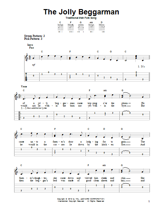 Traditional Irish Folk Song The Jolly Beggarman sheet music notes and chords. Download Printable PDF.