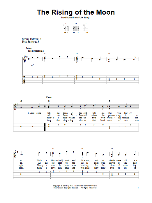 Traditional Irish Folk Song The Rising Of The Moon sheet music notes and chords. Download Printable PDF.