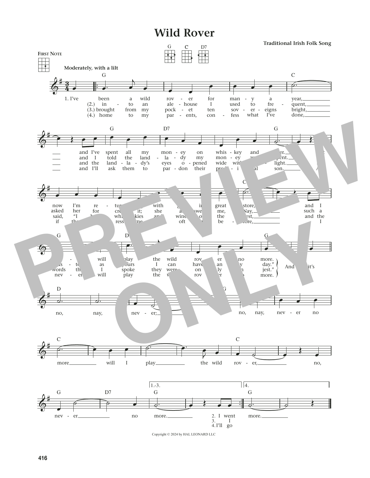 Traditional Irish Folk Song Wild Rover (from The Daily Ukulele) (arr. Jim Beloff) sheet music notes and chords. Download Printable PDF.