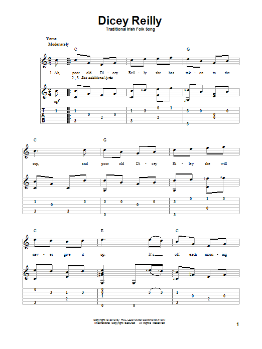 Learn to play Irish Folksong Dicey Reilly sheet music for Solo Guitar in minutes. Price: 7.8900$ Irish Folksong Dicey Reilly sheet music notes and chords arranged for Solo Guitar