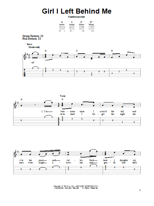 Traditional Irish Girl I Left Behind Me sheet music notes and chords. Download Printable PDF.