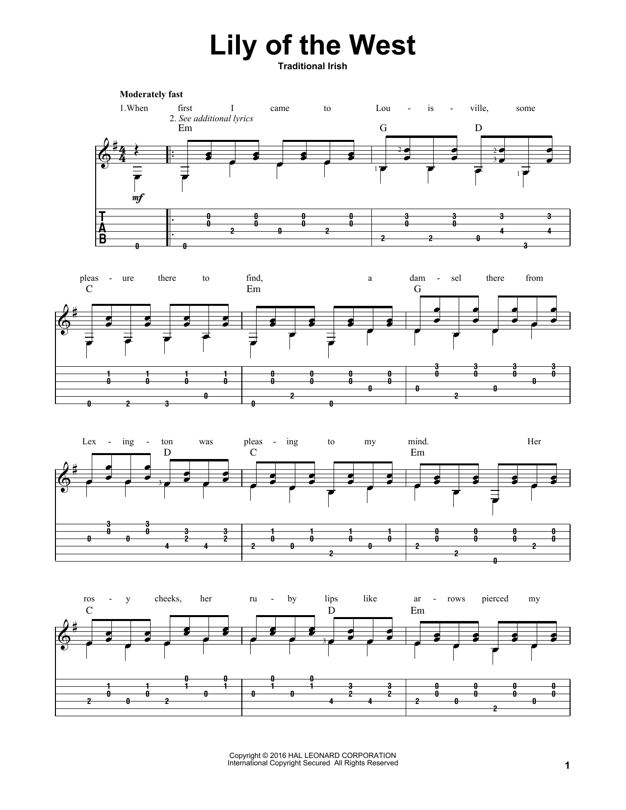 Learn to play Traditional Irish Lily Of The West sheet music for Solo Guitar in minutes. Price: 7.8900$ Traditional Irish Lily Of The West sheet music notes and chords arranged for Solo Guitar