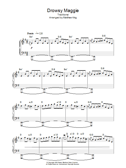 Learn to play Traditional Irish Song Drowsy Maggie sheet music for Piano Solo in minutes. Price: 7.8900$ Traditional Irish Song Drowsy Maggie sheet music notes and chords arranged for Piano Solo