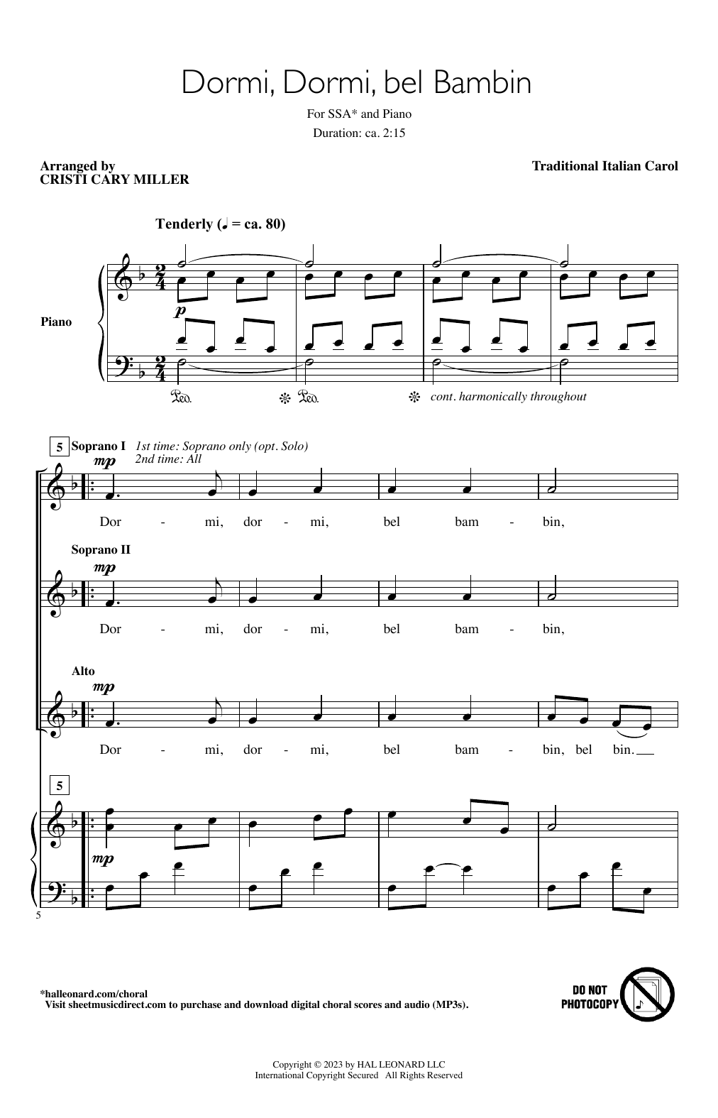 Traditional Italian Carol Dormi, Dormi Bel Bambin (arr. Cristi Cary Miller) sheet music notes and chords. Download Printable PDF.