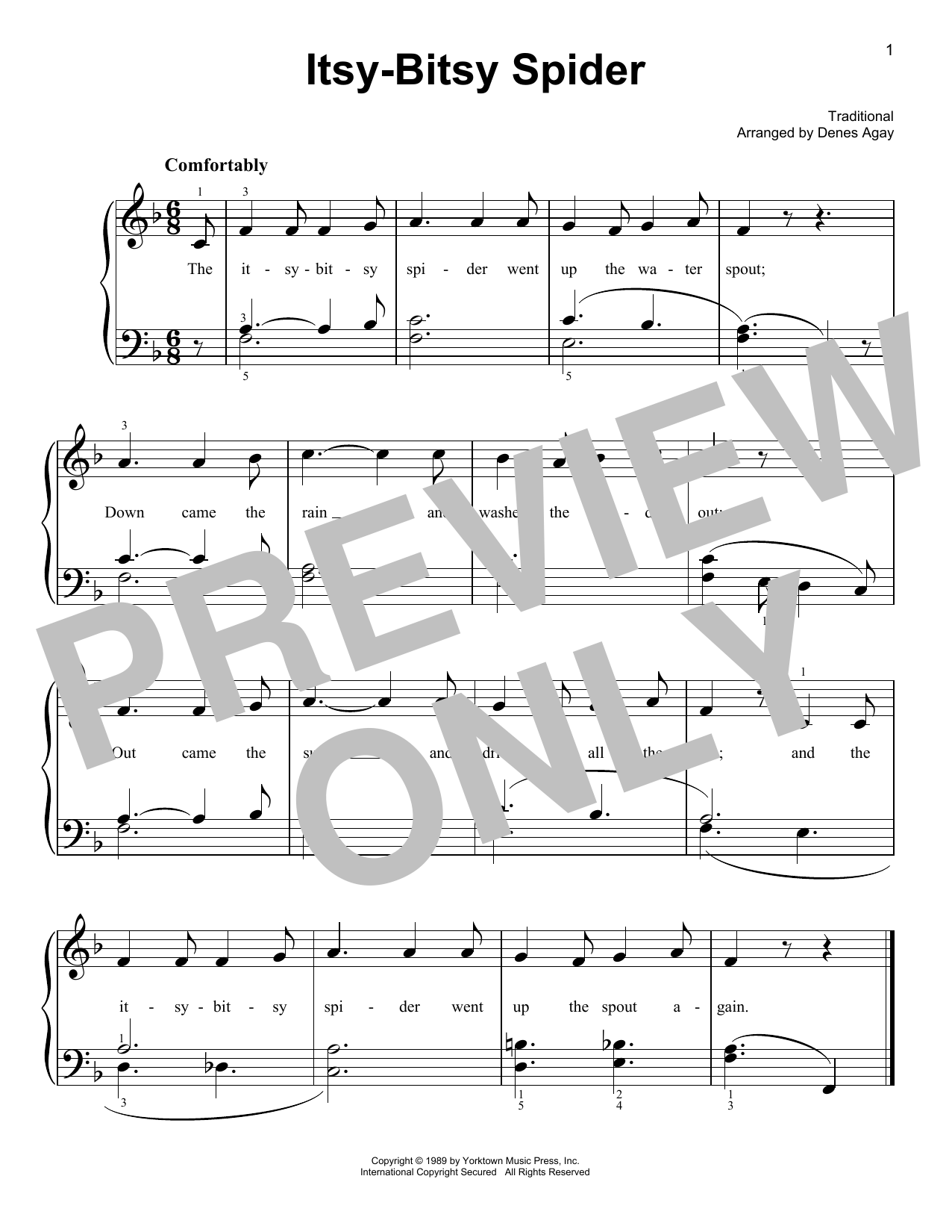 Learn to play Traditional Itsy Bitsy Spider (arr. Denes Agay) sheet music for Easy Piano in minutes. Price: 6.9900$ Traditional Itsy Bitsy Spider (arr. Denes Agay) sheet music notes and chords arranged for Easy Piano